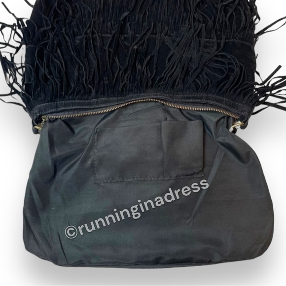Nine West Black Faux Suede Fringe Shoulder Bag In Black - Picture 4 of 12